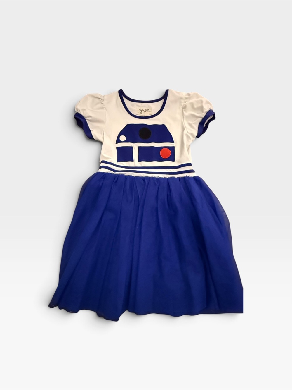 Blue and White Girls Graphic Cotton Party Dress